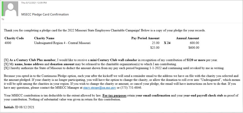 MSECC confirmation email