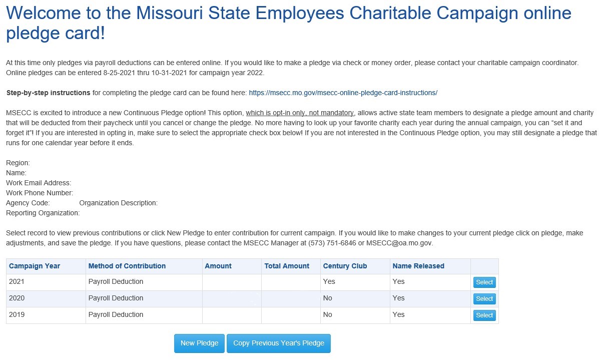 MSECC pledge card